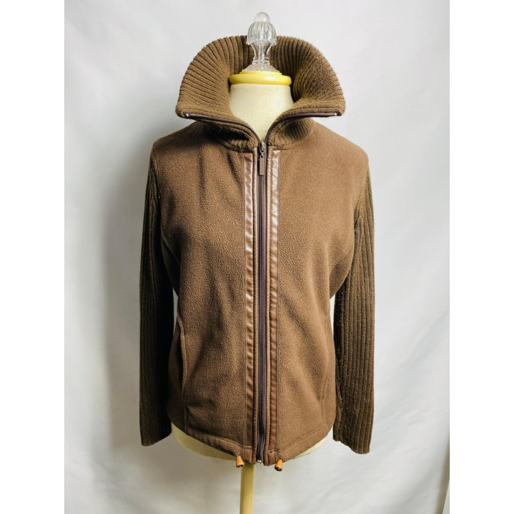 Carolyn Taylor petite Brown fleece Leather Trim warm Jacket size PM